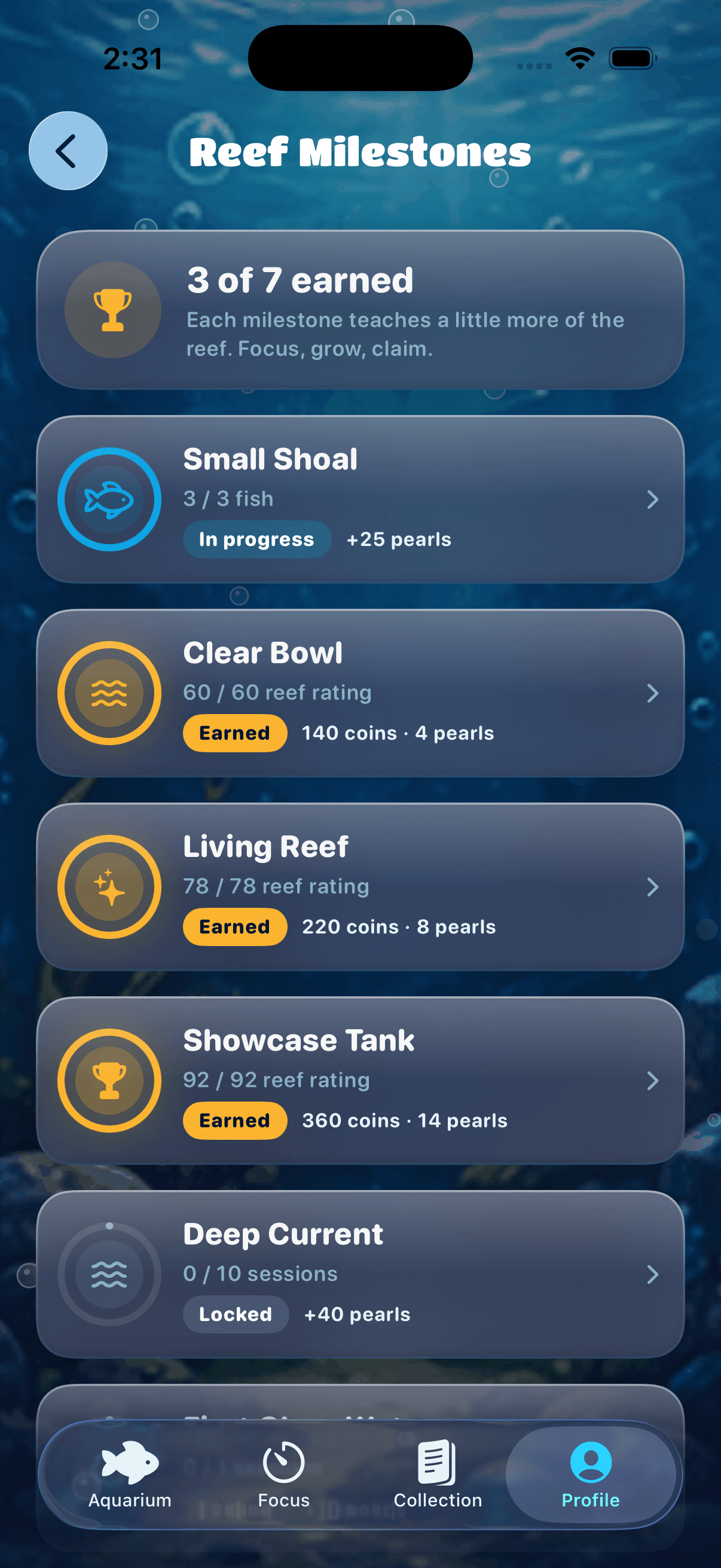 Reef milestones